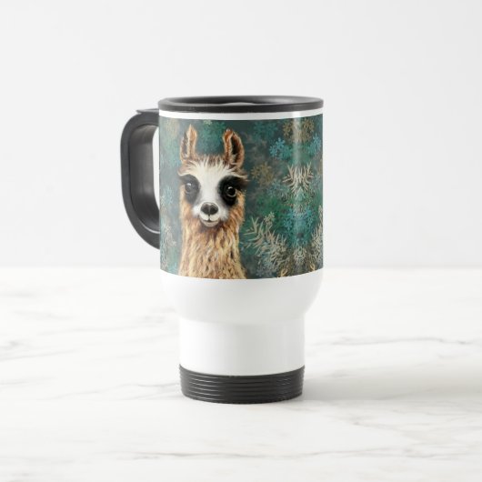Neugieriger Llama Travel Mug - Lächeln Reisebecher (Vorderseite Links)