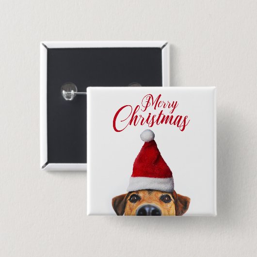 Neugieriger Niedlicher Hund mit Weihnachtsmannmütz Button (Vorne & Hinten)