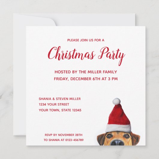 Neugieriger Niedlicher Hund mit Weihnachtsmannmütz Einladung (Rückseite)