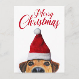 Neugieriger Niedlicher Hund mit Weihnachtsmannmütz Feiertagspostkarte