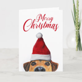Neugieriger Niedlicher Hund mit Weihnachtsmannmütz Karte