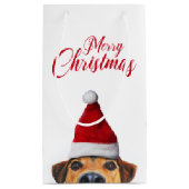 Neugieriger Niedlicher Hund mit Weihnachtsmannmütz Kleine Geschenktüte (Rückseite)
