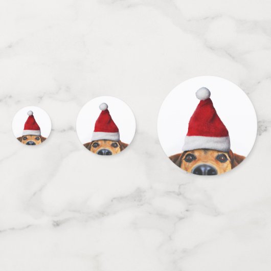 Neugieriger Niedlicher Hund mit Weihnachtsmannmütz Konfetti (Rückseiten)