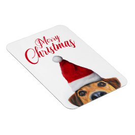 Neugieriger Niedlicher Hund mit Weihnachtsmannmütz Magnet