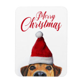 Neugieriger Niedlicher Hund mit Weihnachtsmannmütz Magnet