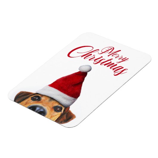 Neugieriger Niedlicher Hund mit Weihnachtsmannmütz Magnet (Linke Seite)