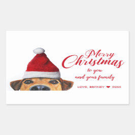 Neugieriger Niedlicher Hund mit Weihnachtsmannmütz Rechteckiger Aufkleber