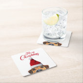 Neugieriger Niedlicher Hund mit Weihnachtsmannmütz Rechteckiger Pappuntersetzer (Vor Ort)