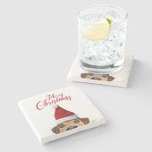 Neugieriger Niedlicher Hund mit Weihnachtsmannmütz Steinuntersetzer (Seitenansicht)