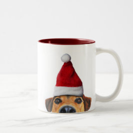 Neugieriger Niedlicher Hund mit Weihnachtsmannmütz Zweifarbige Tasse