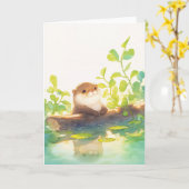 Neugieriger Otter am Wasser Karte (Gelbe Blume)