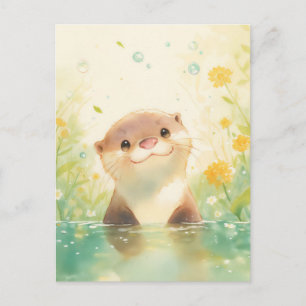 Neugieriger Otter auf sonniger Frühlingswiese Postkarte