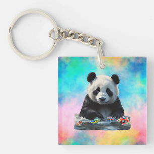 Neugieriger Panda Acrylic-Schlüsselanhänger Schlüsselanhänger