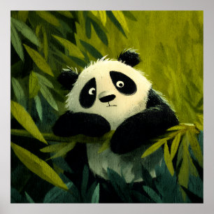 Neugieriger Panda Bambus Spähen Poster