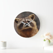 Neugieriger Raccoon Große Wanduhr (Zuhause)