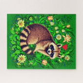Neugieriger Raccoon im farbenfrohen Blumengarten Puzzle (Horizontal)