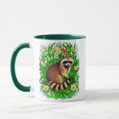 Neugieriger Raccoon im farbenfrohen Blumengarten Tasse (Links)
