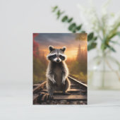 Neugieriger Raccoon Postkarte (Stehend Vorderseite)
