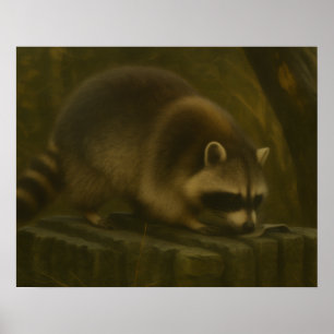 Neugieriger Raccoon - Realistischer Wald und Wildt Poster