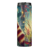 Neugieriger roter Panda auf einer magischen Wiese Thermosbecher (Rückseite)