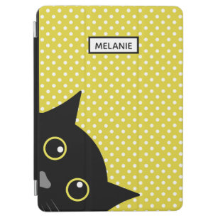 Neugieriger schwarze Katzen-Gelb-Polka-Punkt iPad Air Hülle