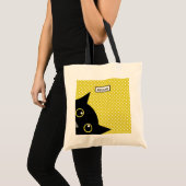Neugieriger schwarze Katzen-Gelb-Polka-Punkt Tragetasche (Vorderseite (Produkt))
