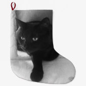 Neugieriger schwarze Katzen-Strumpf Großer Weihnachtsstrumpf (Vorderseite)