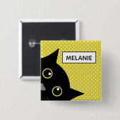 Neugieriger Schwarzkatzengelber Polka-Dot Personal Button (Vorne & Hinten)