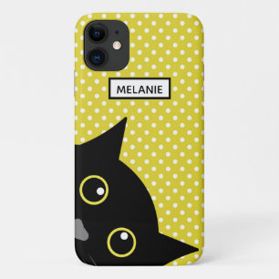 Neugieriger Schwarzkatzengelber Polka-Dot Personal Case-Mate iPhone Hülle
