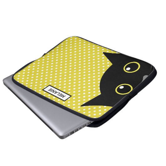 Neugieriger Schwarzkatzengelber Polka-Dot Personal Laptopschutzhülle (Vorne Knopf)