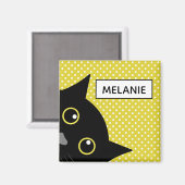 Neugieriger Schwarzkatzengelber Polka-Dot Personal Magnet (Vorderseite/Rückseite)