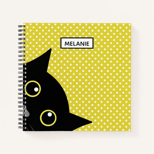 Neugieriger Schwarzkatzengelber Polka-Dot Personal Notizblock (Vorderseite)