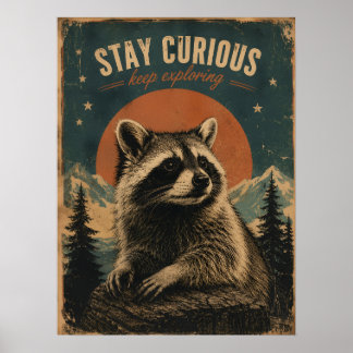 Neugieriger Waschbär Vintage Poster