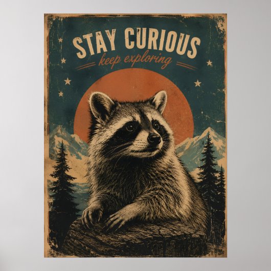 Neugieriger Waschbär Vintage Poster (Vorne)