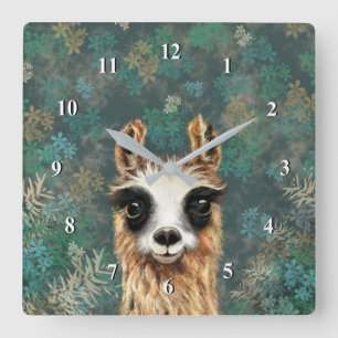Neugieriges Baby Lama - Süß - Quadratische Wanduhr
