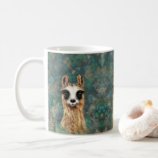 Neugieriges Baby Llama Funny Mug Geschenk Kaffeetasse (Mit Donut)