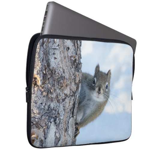 Neugieriges Eichhörnchen, das von einem Baum herbe Laptopschutzhülle (Vorne Rechts)