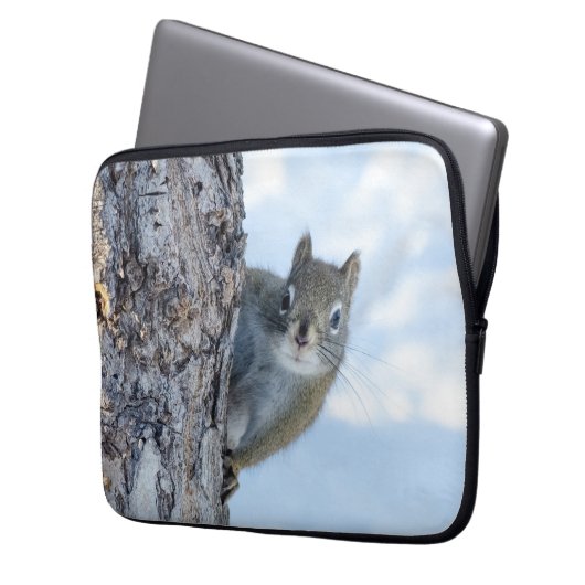 Neugieriges Eichhörnchen, das von einem Baum herbe Laptopschutzhülle (Vorderseite Links)