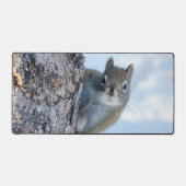 Neugieriges Eichhörnchen, das von einem Baum herbe Schreibtischunterlage (Vorderseite)
