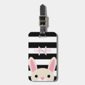 Neugieriges Häschen | Stripes | Monogramm Gepäckanhänger (Vorderseite vertikal)