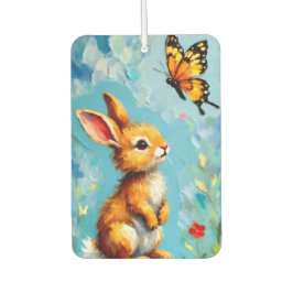 Neugieriges Kaninchen und Schmetterling Autolufterfrischer