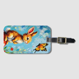 Neugieriges Kaninchen und Schmetterling Gepäckanhänger