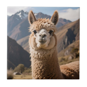 Neugieriges Lama-Bergporträt Fliese
