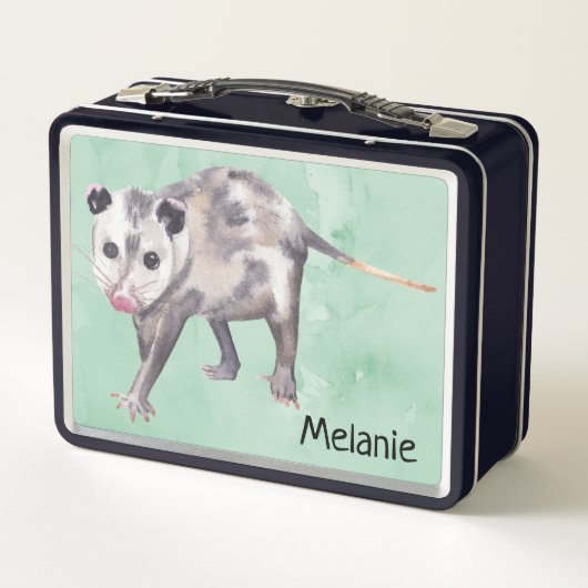 Neugieriges Opossum Fügen Sie Ihren eigenen Namen Metall Brotdose (Rückseite)