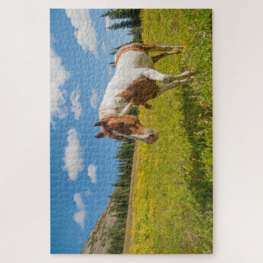 Neugieriges Pferd auf der Alp Wiese im Sommer Puzzle (Vertikal)