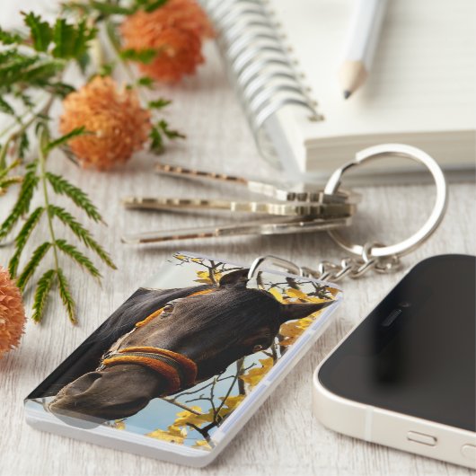 Neugieriges Pferd durch das Küchenfenster schauen Schlüsselanhänger (Vorderseite rechts)