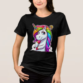 Neugieriges Regenbogen-Einhorn Nachdenkend Tri-Blend Shirt