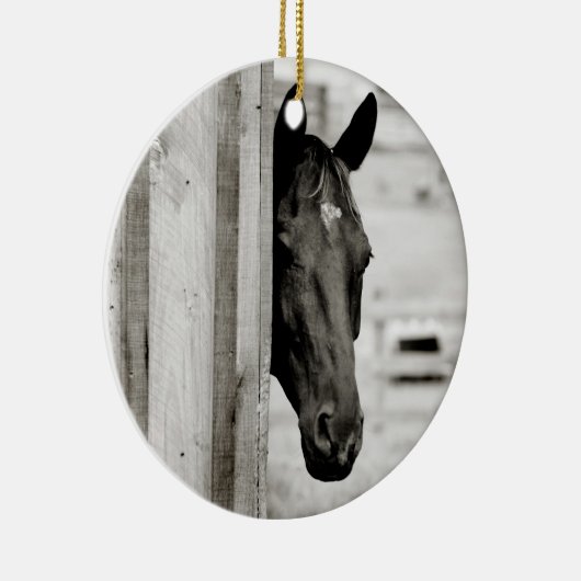 Neugieriges Schwarzes Pferd Keramikornament (Rechts)