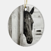 Neugieriges Schwarzes Pferd Keramikornament (Links)