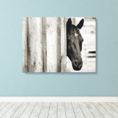 Neugieriges Schwarzes Pferd Leinwanddruck (Insitu (Holzboden))